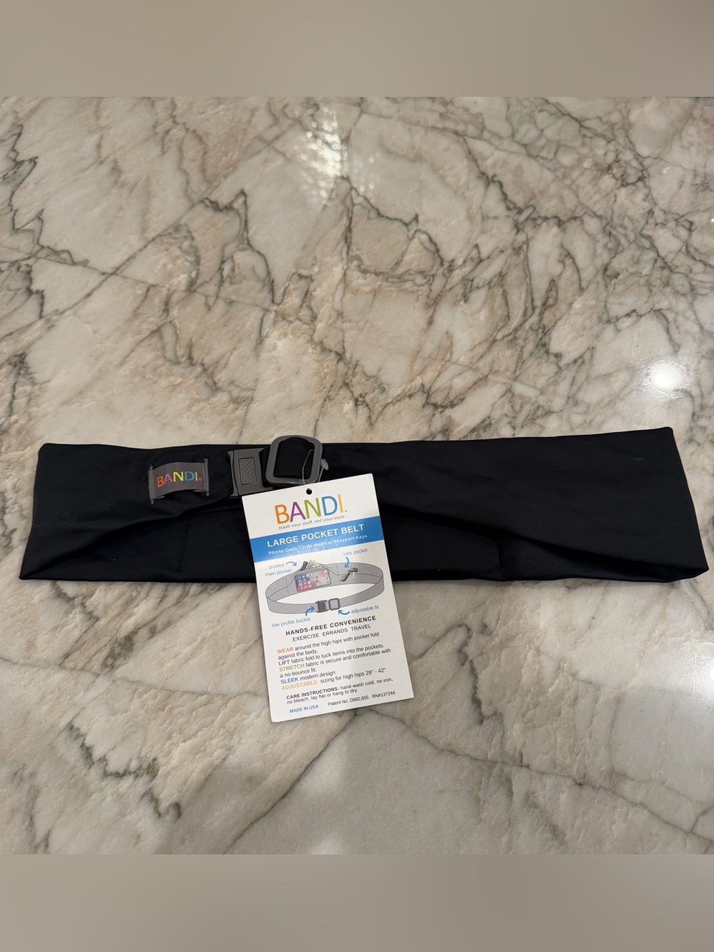 Bandi Large Black Pocket Belt Fanny Pack Phone Money Secure Travel Fitness